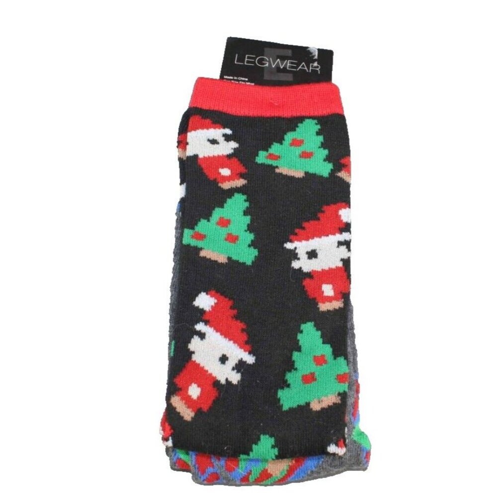 Everything Legwear Gray Black Multi Holiday Christmas Poly Blend Socks